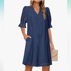 Navy Blue Eyelet Dress